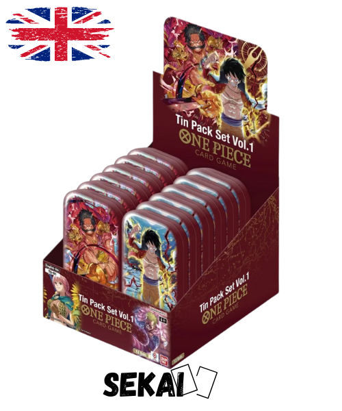 ONE PIECE TCG TIN PACK SET VOL 1 - SEALED DISPLAY BOX 12 X - LUFFY GOL